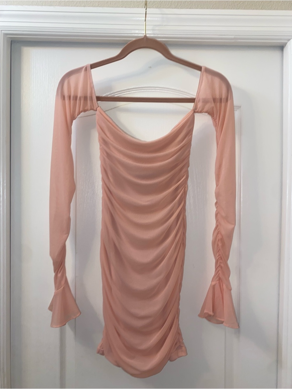 SHEIN Ruched Sheer Long Sleeve Mini Dress is a Size XS in Women. - Picture 8 of 12